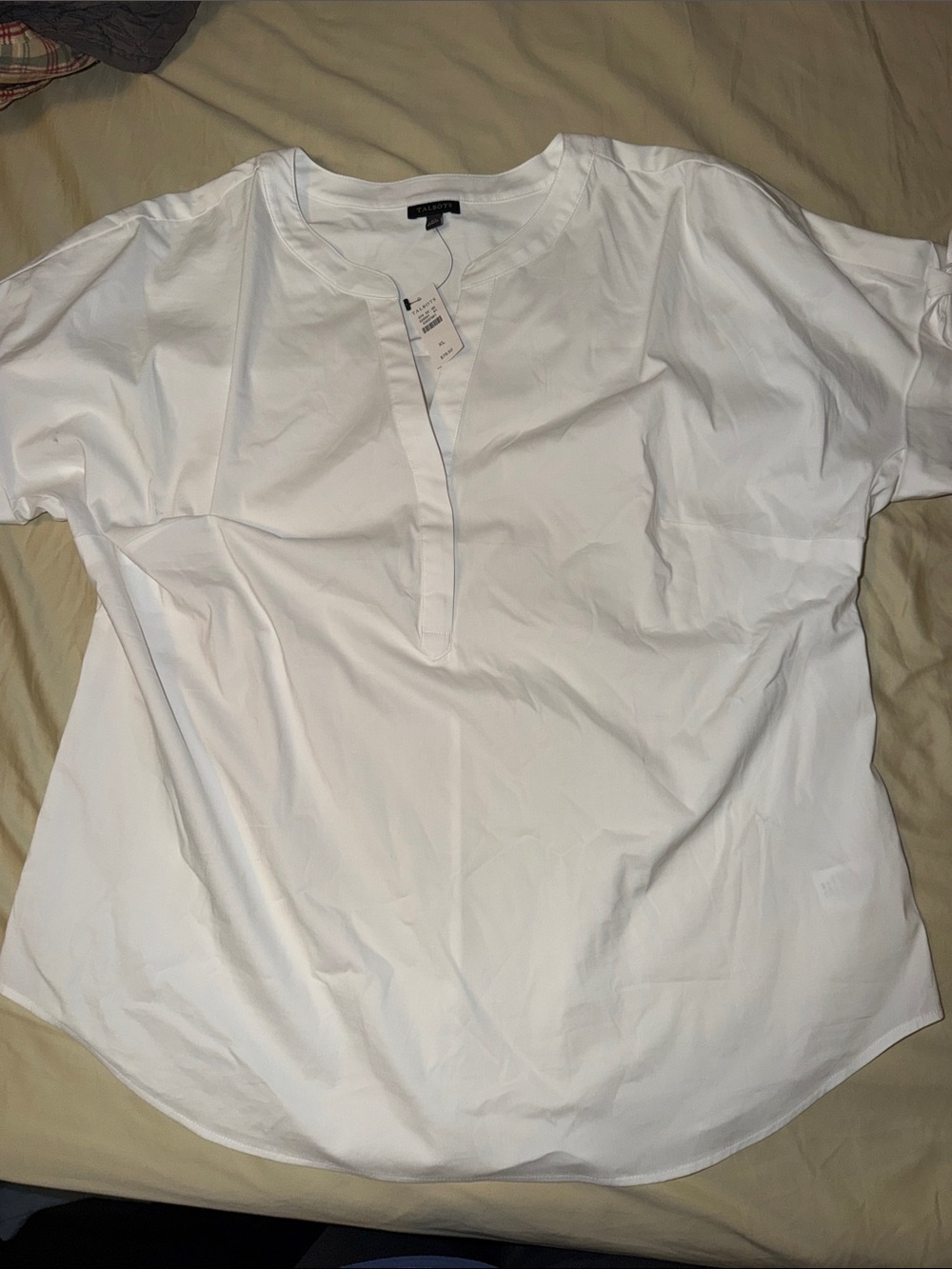 Talbots White Short-Sleeve Henley Button-Front Shirt